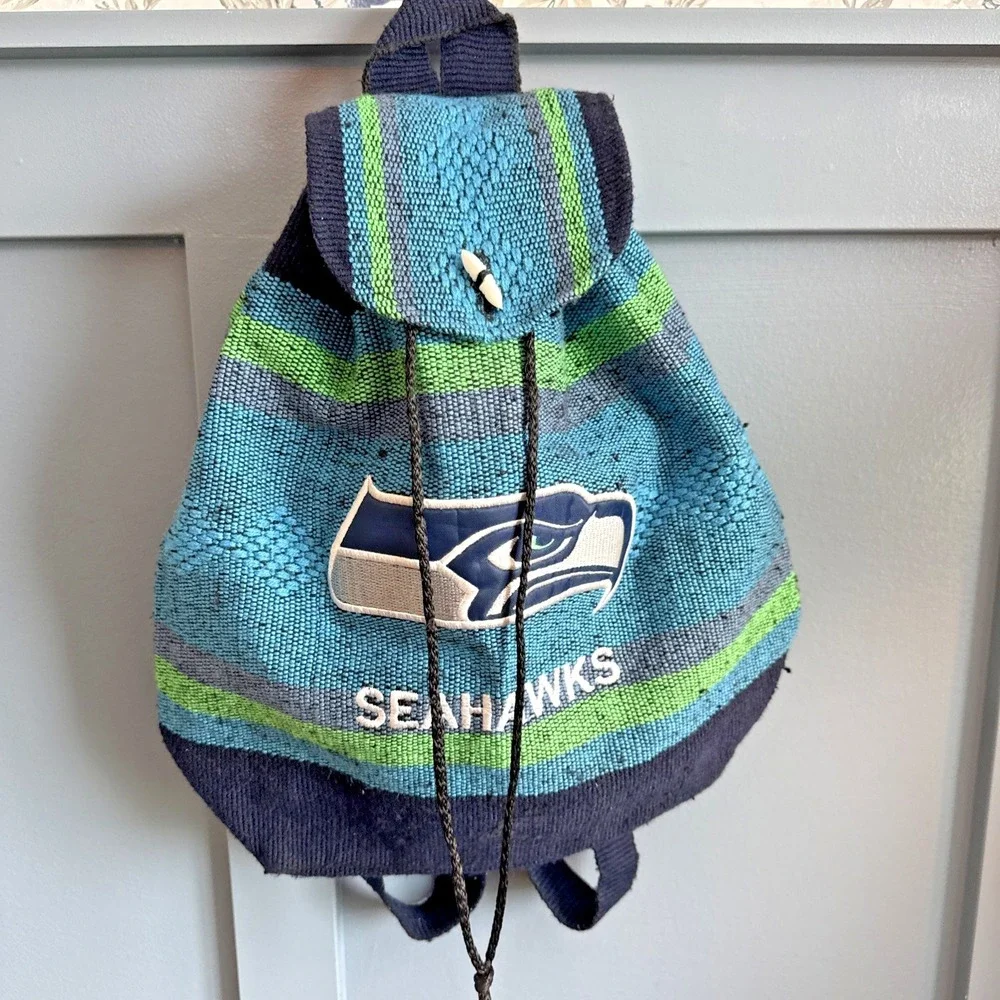 Seattle Seahawks Baja Woven Backpack Cinch Sack Boho NFL Blanket Bag 15x15